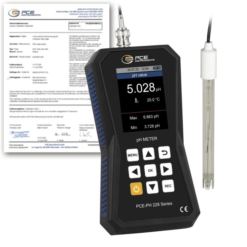 Profesionálny pH meter PCE-PH 228-ICA s kalibračným certifikátom ISO