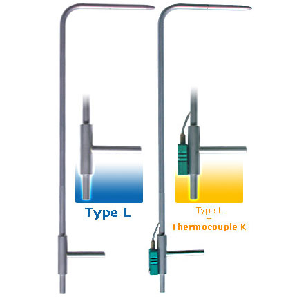Pitotová sonda typu L s termočlánkom typu K - Model: TPL-03-300-T, Rozmery: Priemer 3 mm, dĺžka 300 mm