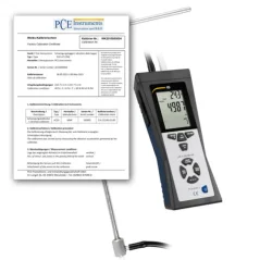 Anemometr s Pitotovou trubicí PCE-HVAC 2-ICA – tlak, rychlost a průtok vzduchu, s kalibračním certifikátem ISO