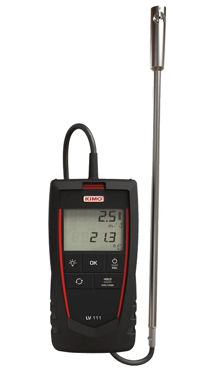 Digitálny anemometer KIMO LV111 - vrtuľová sonda 14 mm - Model - Prenosné anemometre: LV111S - bez kalibrácie, Kalibračný certifikát: Nie