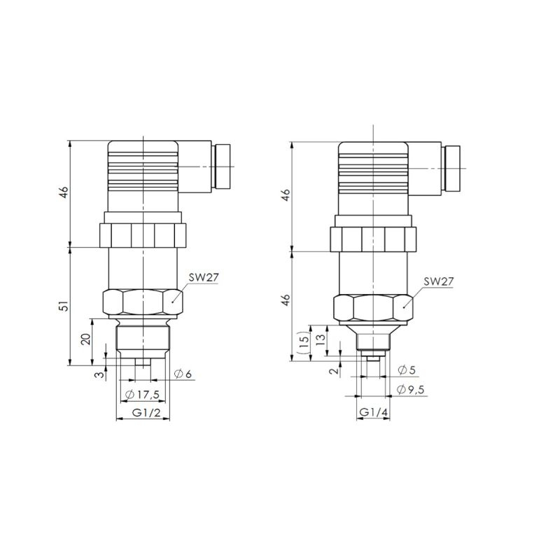 Prevodník tlaku so závitom MER 0-16 Bar - Model: MER1-I-06-02, Merací rozsah: 0-16 Bar, Výstup: 4-20 mA, Veľkosť závitu: G1/2“