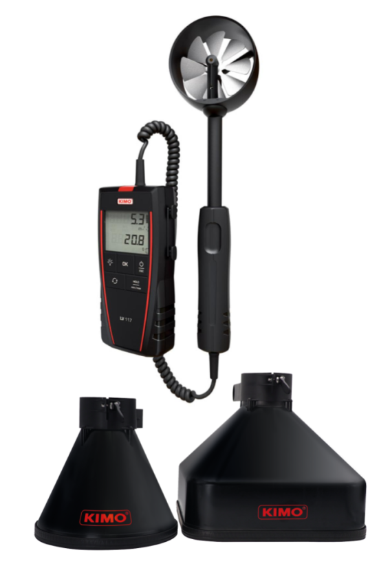 SADA - Digitálny anemometer KIMO LV110 + kónusový nadstavec Si-K25 a Si-K85