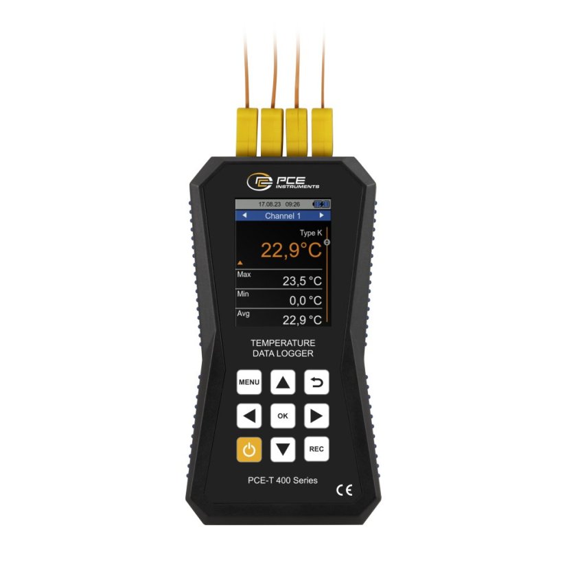 4-kanálový teplomer PCE-T 420 s dataloggerom pre 8 typov termočlánkov